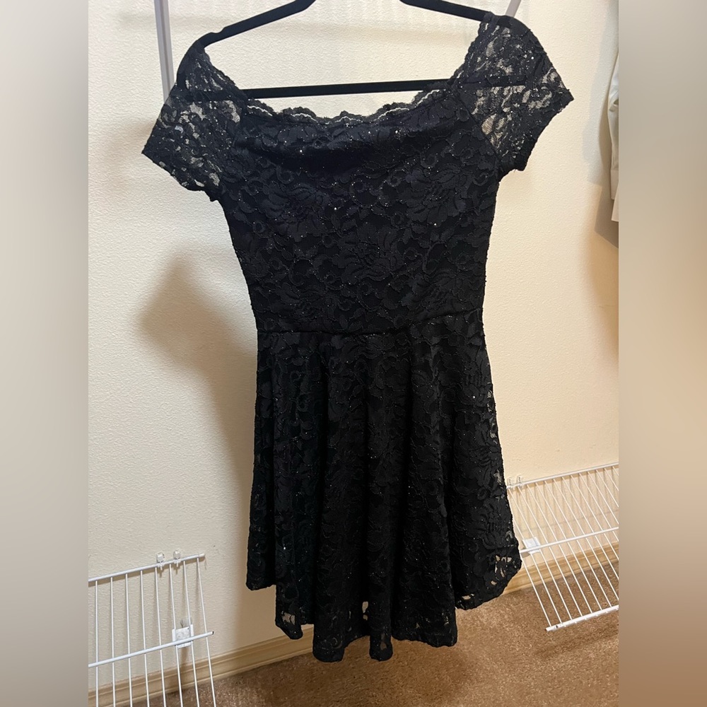 Black with gold sparkles lace dress